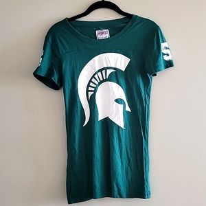 PINK Victoria's Secret Michigan State Spartans t-shirt. Size Small. Green white.